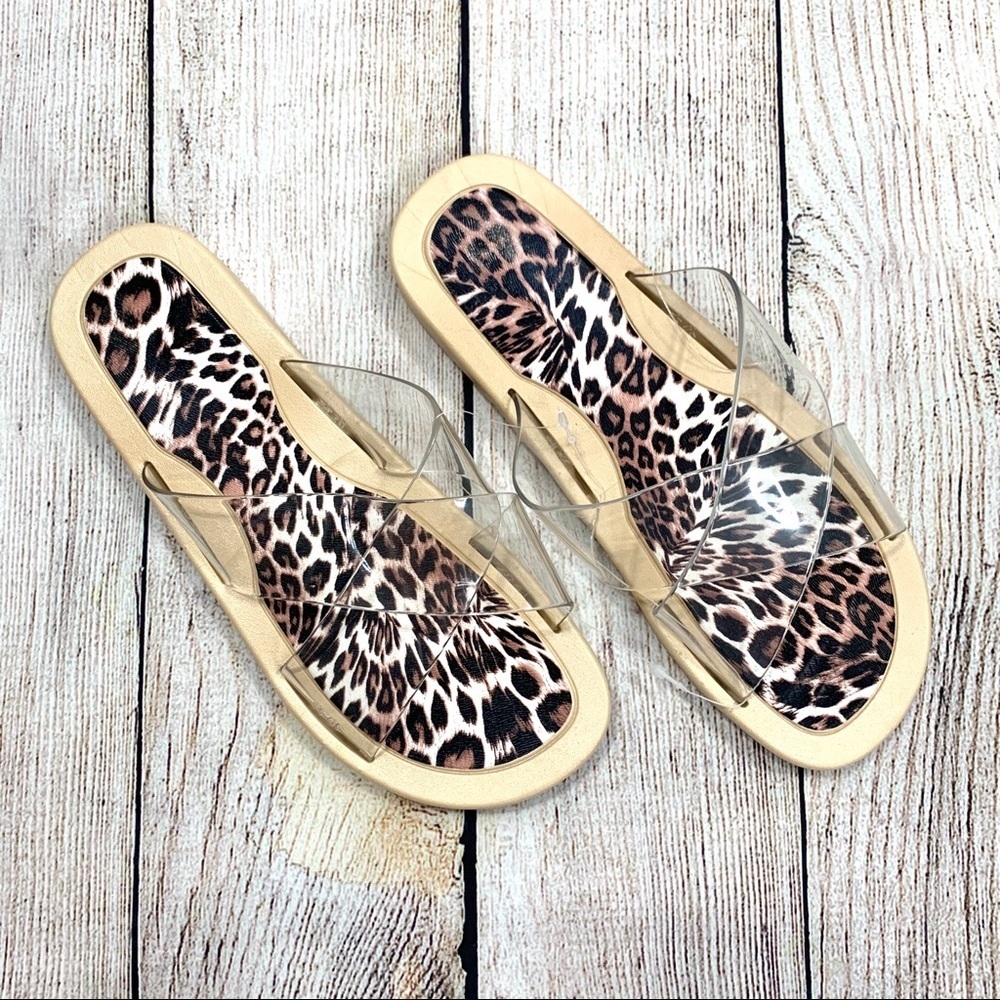 Sole Selection Clear Leopard Slides Sandals